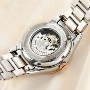 Women's Diamond Automatic Mechanical Rose Gold Stainless Steel Sapphire Waterproof Lady's Elegant Blue Watch (blue dial)