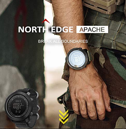 North Edge Apache Tactical Sports Watches for Men , Outdoor Survival Military Compass Rock Solid Digital Watches with Durable Band, Steps Tracker Pedometer Calories (Green)…