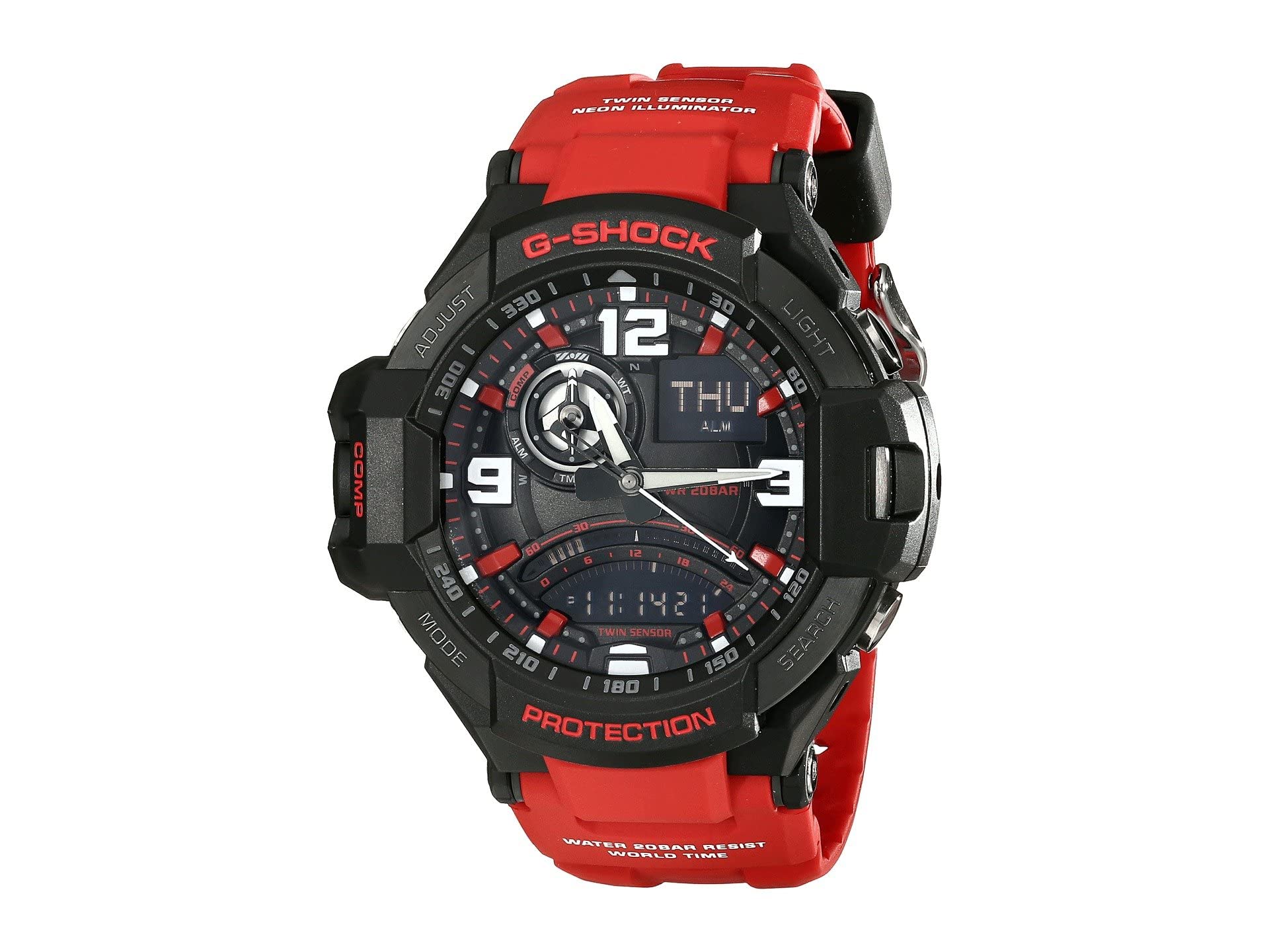 Casio G-Shock Aviation Black Dial Red Resin Quartz Men's Watch GA1000-4B