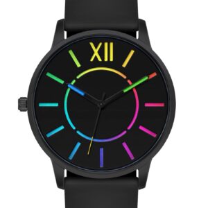 Bisley Unisex Black Watch Silicone Bands Rainbow Watch Waterproof Analog Watches