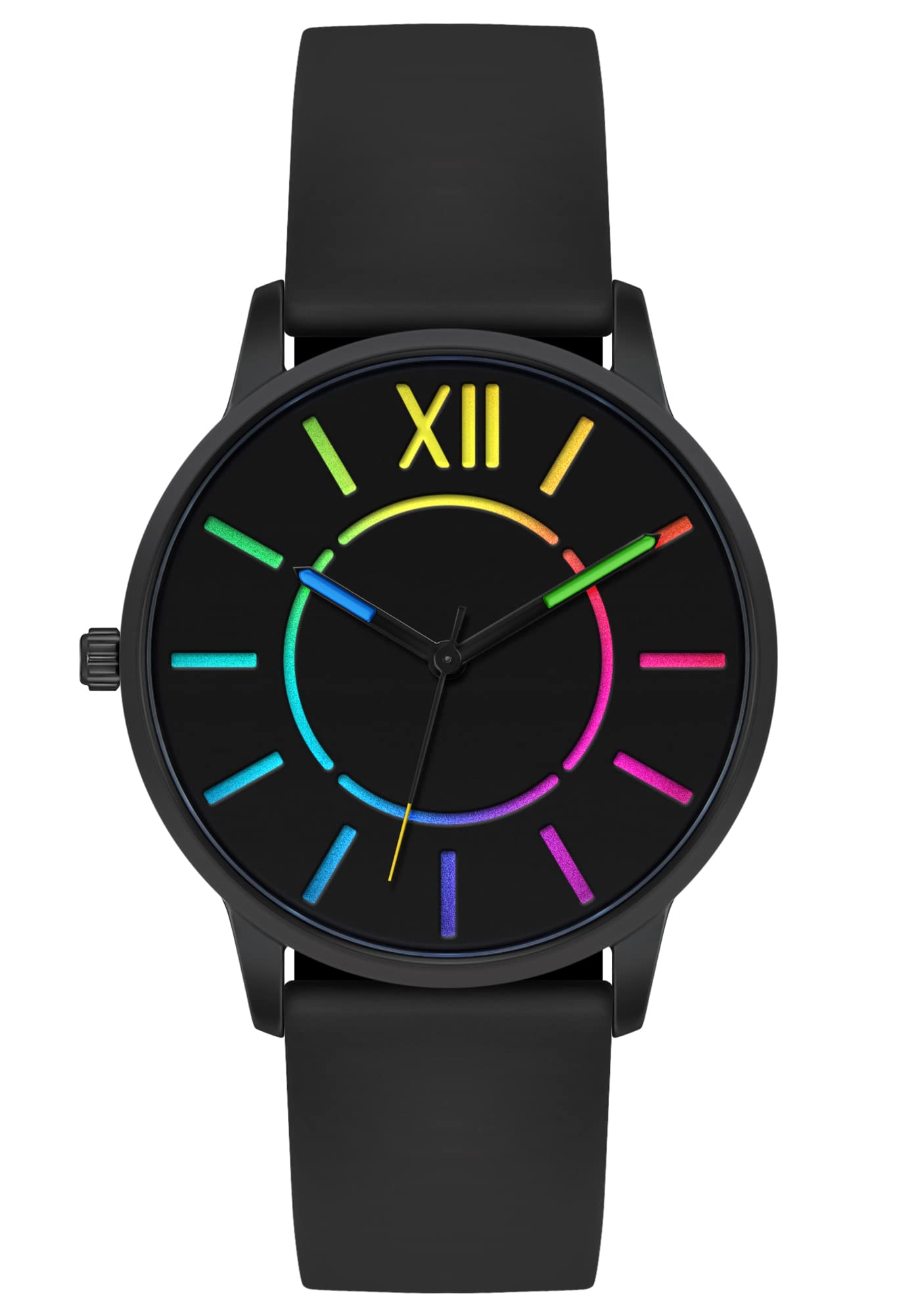 Bisley Unisex Black Watch Silicone Bands Rainbow Watch Waterproof Analog Watches