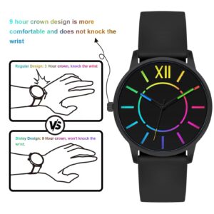 Bisley Unisex Black Watch Silicone Bands Rainbow Watch Waterproof Analog Watches