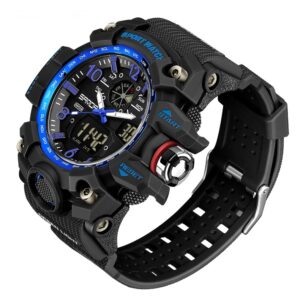 AIMES Mens Watches Sports Outdoor Waterproof Military Watch for Men Tactical Watch Analog Digital Date Alarm Stopwatch Black Blue Multi-Function Tactics Big Face Wristwatch for Men