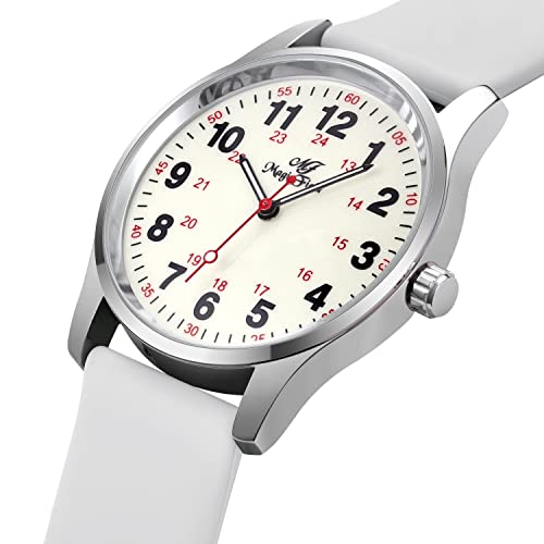 SIBOSUN Wrist Watch for Nurse, Medical Students, Doctors - Unisex Easy to Read Watches 12/24 Hour with Second Hand Water Resistant Silicone Band Quick Release White