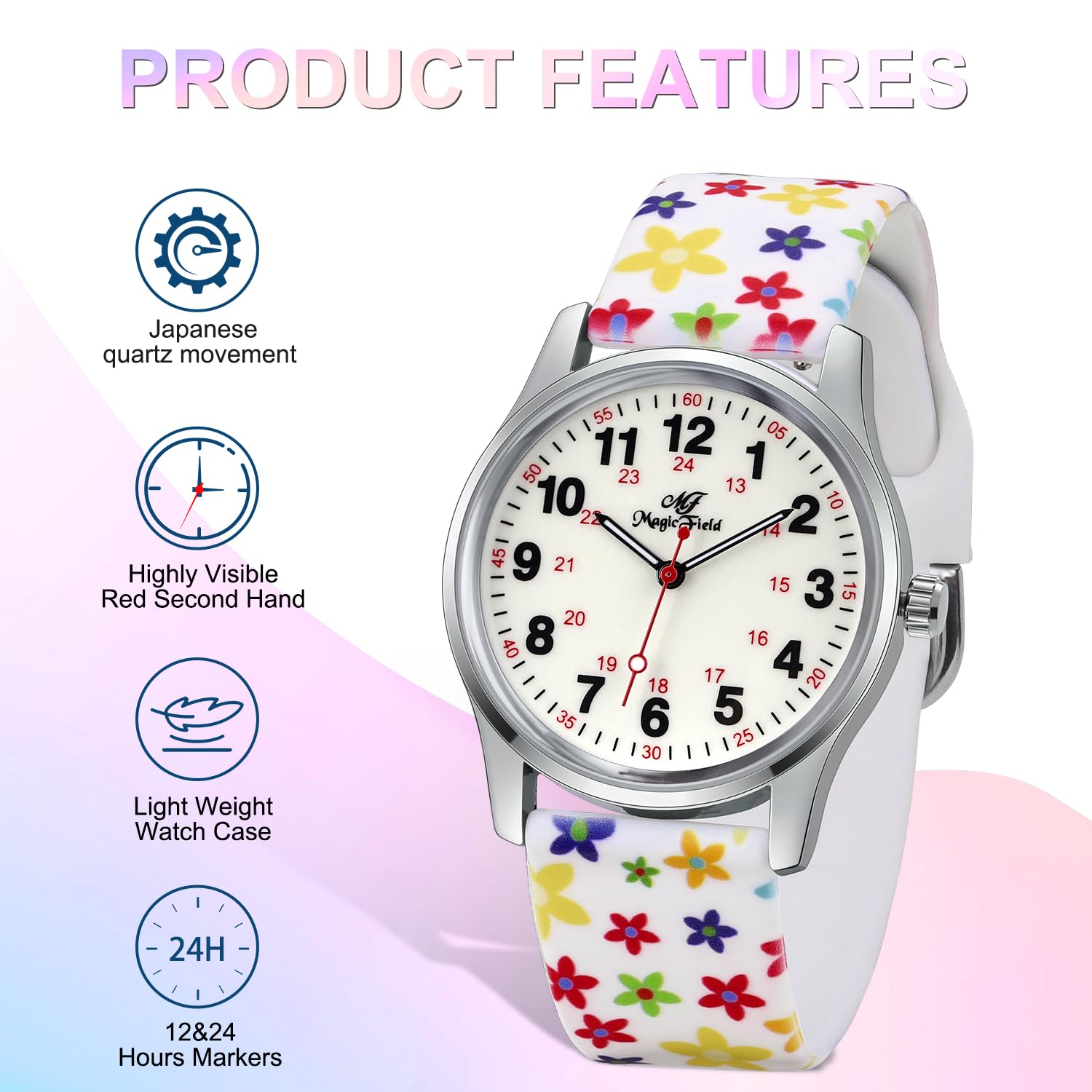 SIBOSUN Wrist Watch for Nurse, Medical Students, Doctors - Unisex Easy to Read Watches 12/24 Hour with Second Hand Water Resistant Silicone Band Quick Release White