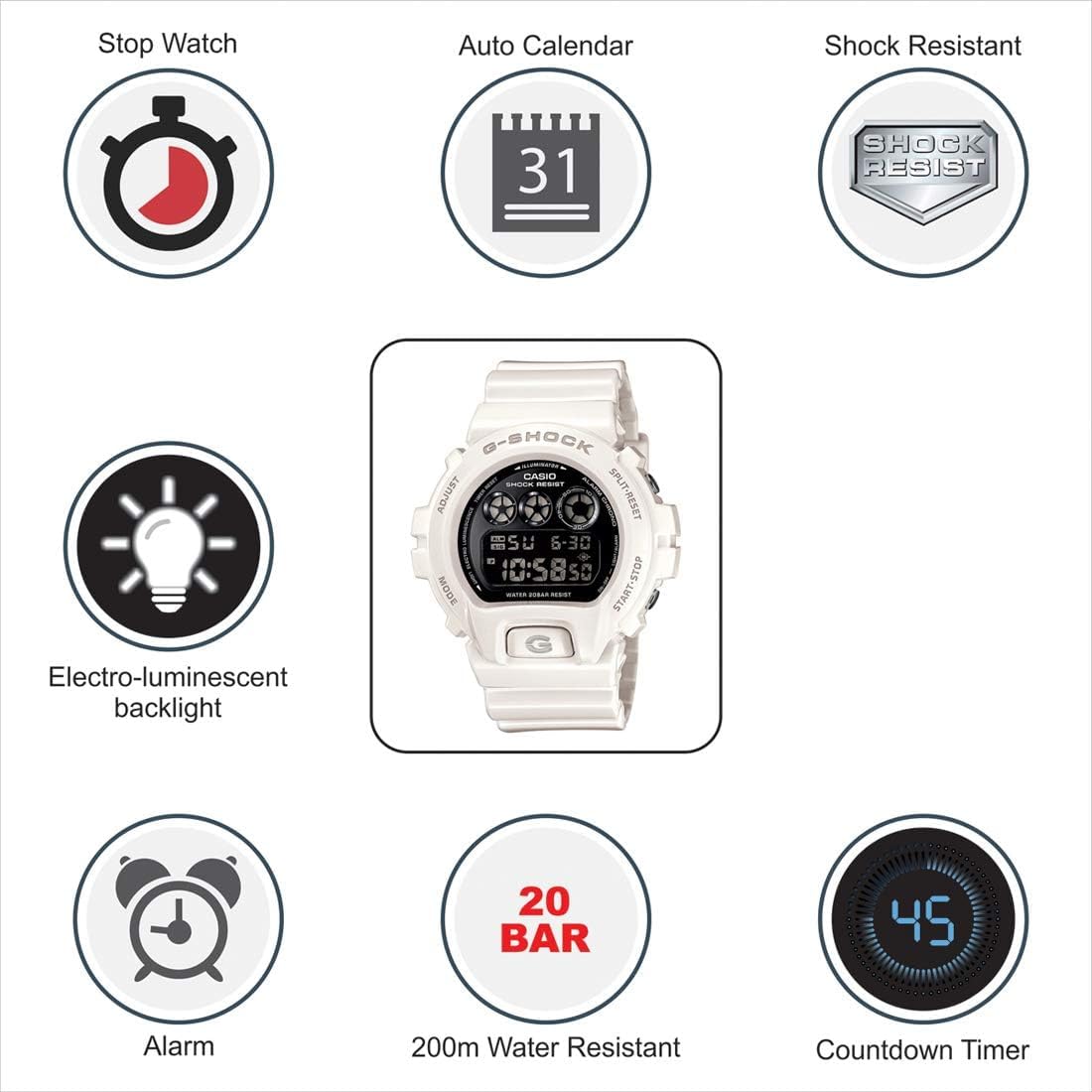 Casio G-Shock DW6900NB-7 Chronograph Digital Men's Watch (White)