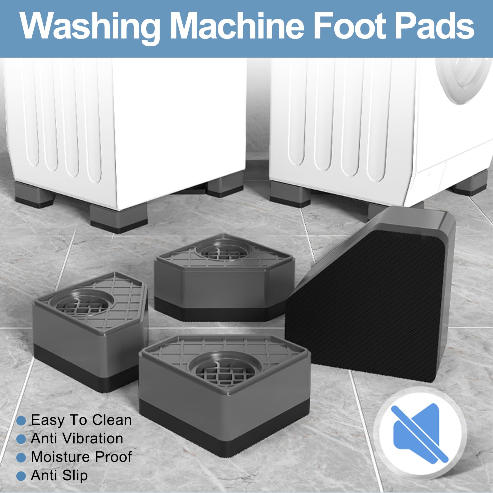 Anti Vibration Pads, SEISSO Washing Machine Foot Pad Stabilizer, Double Heighten Non Slip Shock and Noise Cancelling Support Mat, Stops Washer Dryer Moving Shaking Walking Skidding Protects Floor