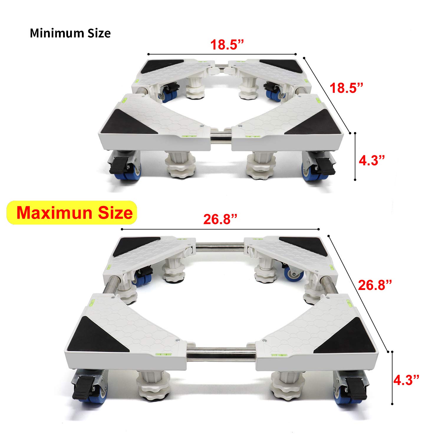 Jolitac Washing Machine Base Stand Movable Adjustable Bases for Refrigerator, 8 Strong Feet Multi-functional 4 Locking Rubber Swivel Wheels Roller Dolly for Dryer (8 feet, 4 wheels)