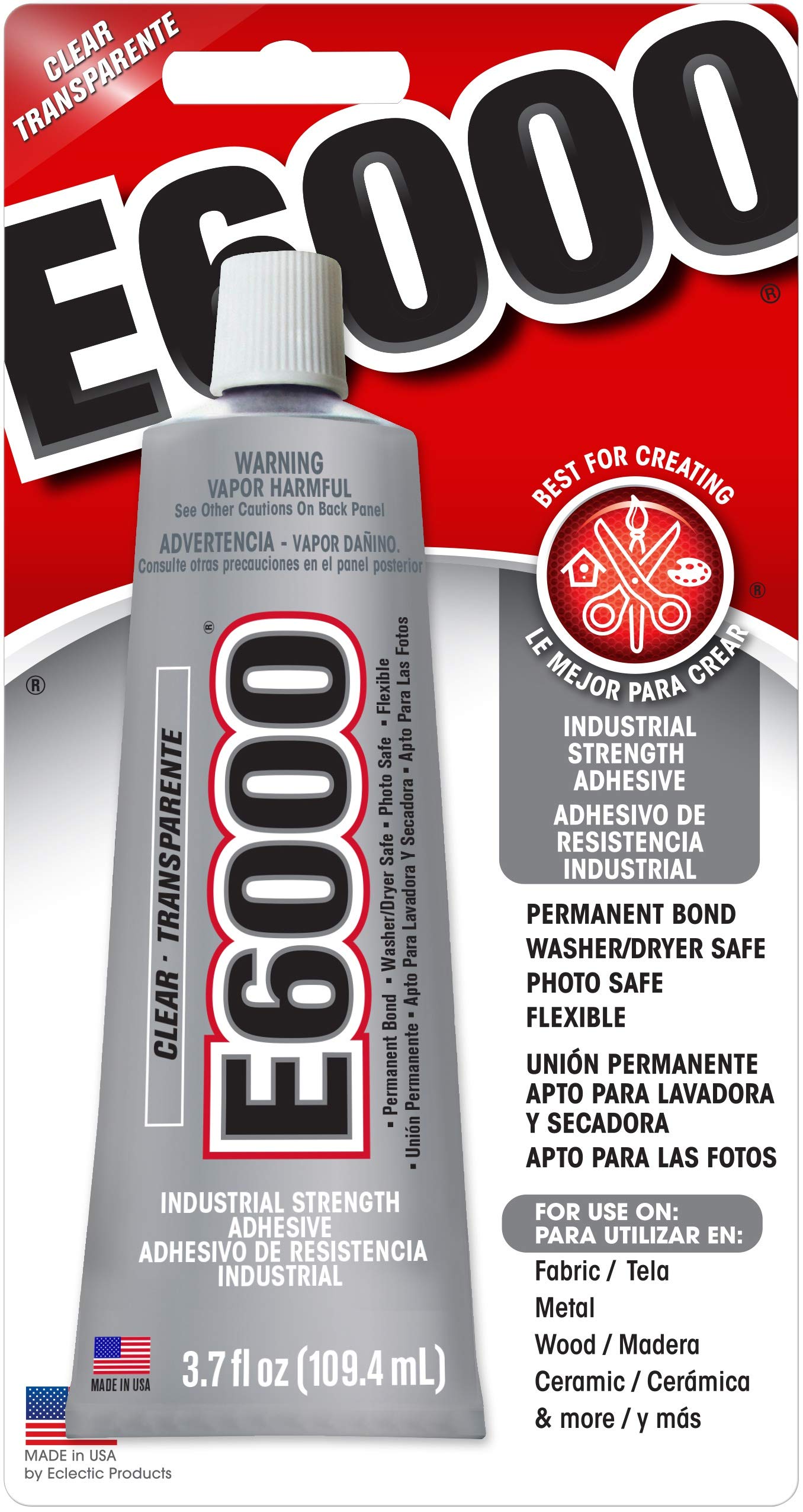 Eclectic Products 230021 12 Pack 3.7 oz. E-6000 Medium Viscosity Multi-Purpose Adhesive Uncarded, Clear