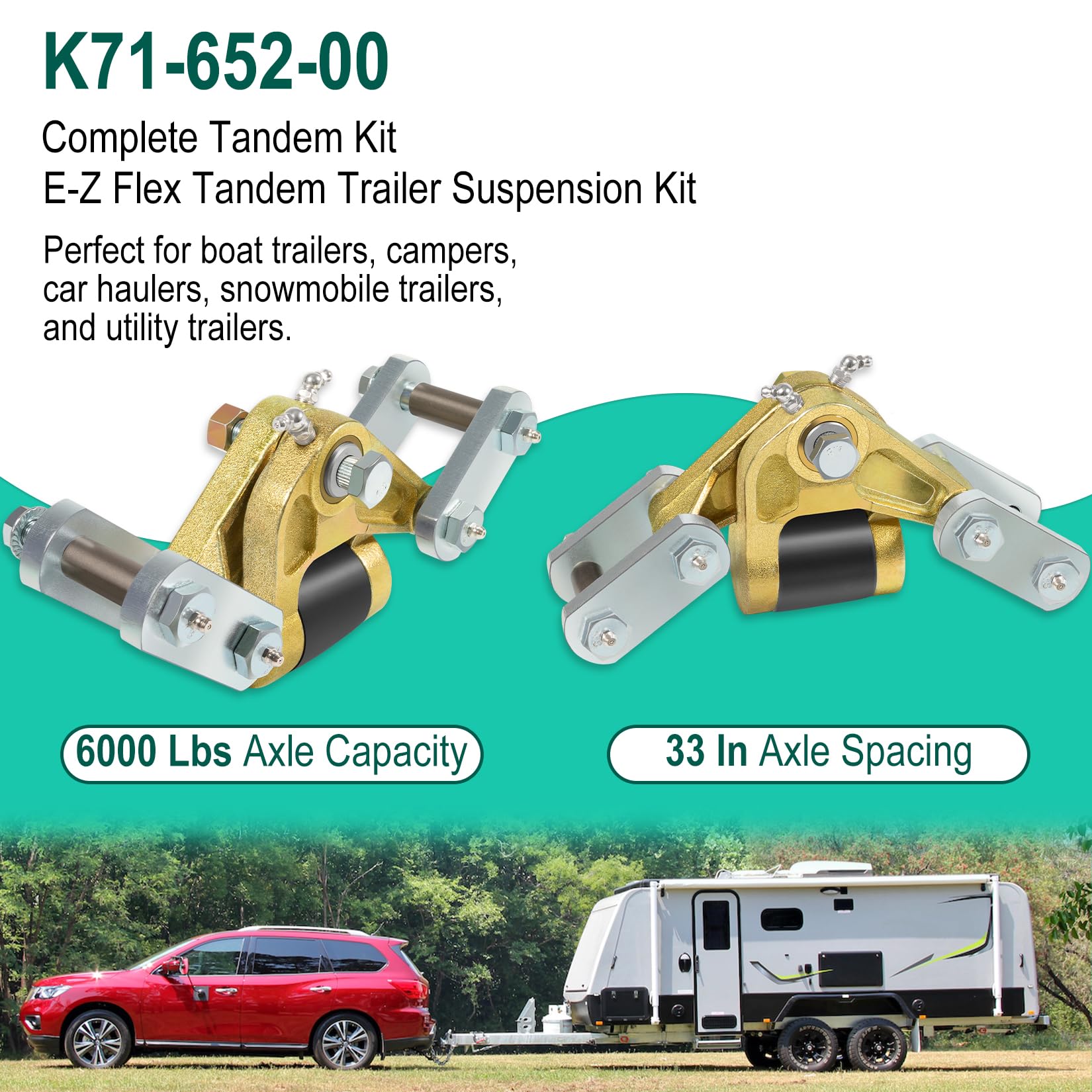 yourour K71-652-00 Complete Tandem Kit,Replacement for Dexter E-Z Flex Tandem Trailer Suspension Kit,33" Axle Centers and Axles Up to 6000 Lbs,26.00" Double Eye Springs.