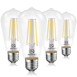 energetic dimmable led filament light bulbs, high brightness, 8w, 60 watt equivalent,st58 st18, daylight 5000k, classic clear glass, 4 pack