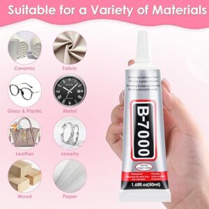 B-7000 Clear Fabric Glue, 2 PCS 50ML Rhinestone Jewelry Glue Super Strong Adhesive Glue for All Purpose DIY Art Crafts Stone Beads Jewelry Repair