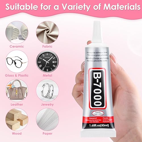 B-7000 Clear Fabric Glue, 2 PCS 50ML Rhinestone Jewelry Glue Super Strong Adhesive Glue for All Purpose DIY Art Crafts Stone Beads Jewelry Repair