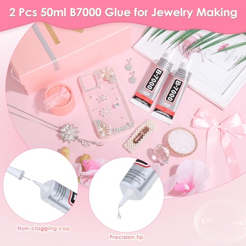 B-7000 Clear Fabric Glue, 2 PCS 50ML Rhinestone Jewelry Glue Super Strong Adhesive Glue for All Purpose DIY Art Crafts Stone Beads Jewelry Repair