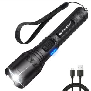 DARKBEAM LED Flashlight Rechargeable USB 350000 High Lumens, Small Powerful Bright Pocket Flashlights, Focus Adjustable Water Resistant Handheld Flash Light for Camping, Outdoor, Emergency