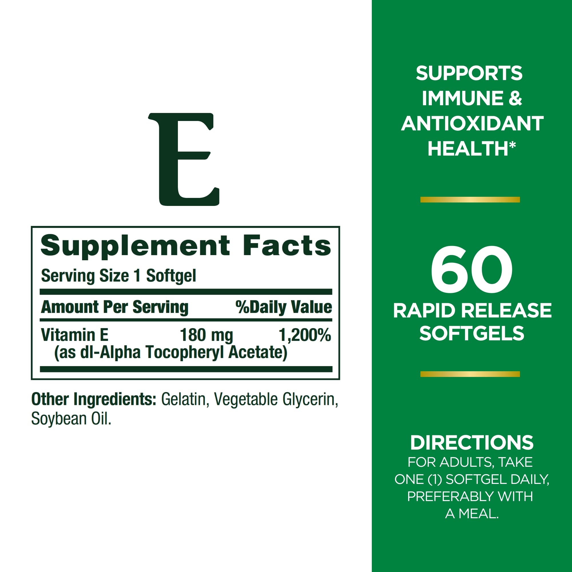 Nature's Bounty Vitamin E Pills and Supplement Softgels, Supports Antioxidant Health, 400iu, Multi, 180 mg, 120 Count (Pack of 1)