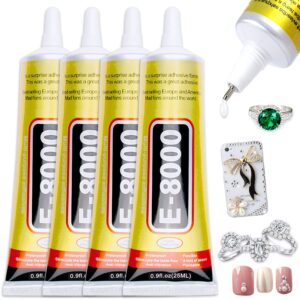 4pcs x 25ml e8000 glue clear jewelry metal glue, upgrade clear e-8000 glues paste transparent liquid fusion fabric glue for phone repair, glass, wooden, rhinestone jewelry crafts, diy tumblers