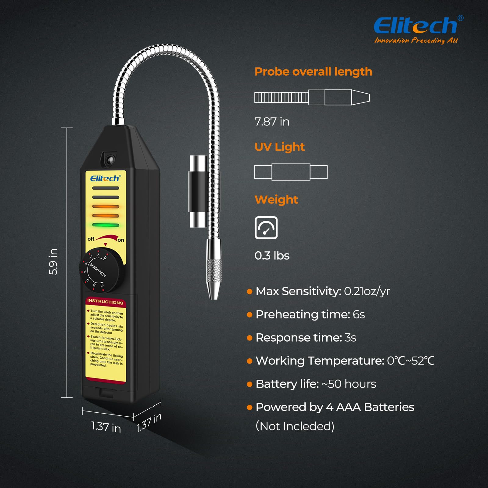 Elitech WJL-6000S Freon Leak Detector Halogen Gas Tester HVAC Refrigerant AC Sniffer R22 R410A R134A with LED
