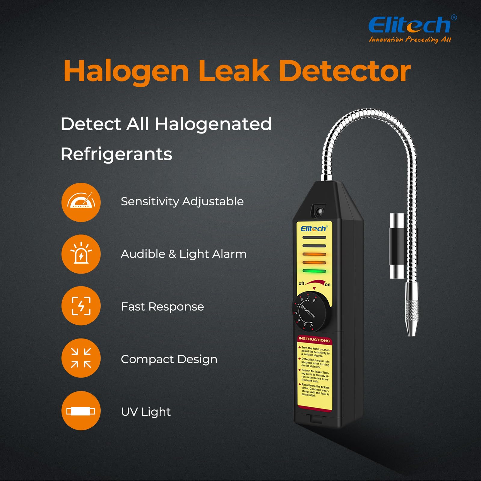 Elitech WJL-6000S Freon Leak Detector Halogen Gas Tester HVAC Refrigerant AC Sniffer R22 R410A R134A with LED