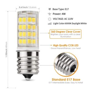 YUJIU E17 LED Bulb, Microwave Oven Light 5 Watt Daylight White 6000K dimmable 52x2835SMD AC110-130V (Pack of 2) (Daylight White 6000K)