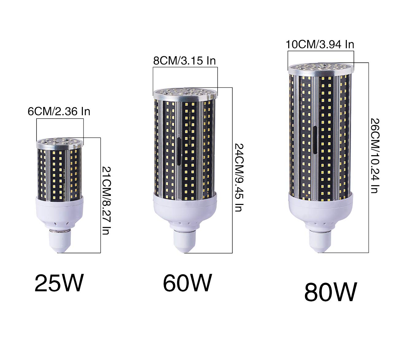 LED Corn Bulb,60 Watt (400W Equivalent),5500 Lumen,6000K- 6500K,Cool Daylight LED Street and Area Light,E26/E27 Medium Base,for Outdoor Indoor Garage Warehouse High Bay Barn Backyard and More，2 Pack