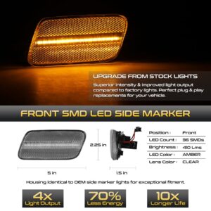 VIPMOTOZ Front Full LED Side Marker Lights Lamps Compatible With 1996-2002 Mercedes Benz W210 E Class E300 E320 E420 E430 E55 AMG Chrome Housing Clear Lens 6000K Diamond White 2-Pieces Pair Set