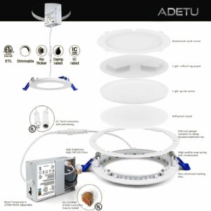 Adetu 12 Pack 4 Inch Ultra-Thin LED Recessed Ceiling Light with Junction Box, Dimmable Canless Wafer Downlight,6000K Daylight Deluxe,9W Eqv 80W,810LM High Brightness,ETL and Energy Star Certified