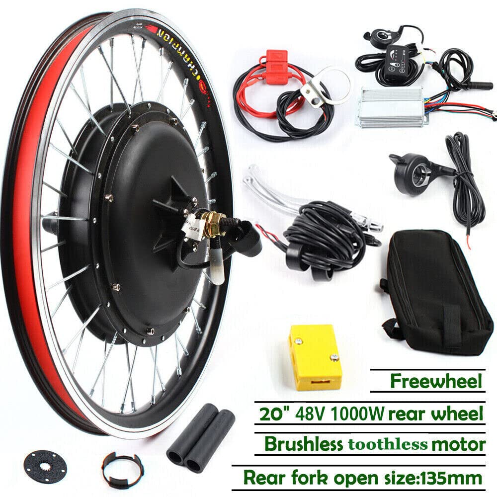 TQSHOoP 20" Rear Wheel Hub E-Bike Conversion Kit, 48V 1000W Electric Bike Brushless and Gearless Hub Motor Kit mit LED Display