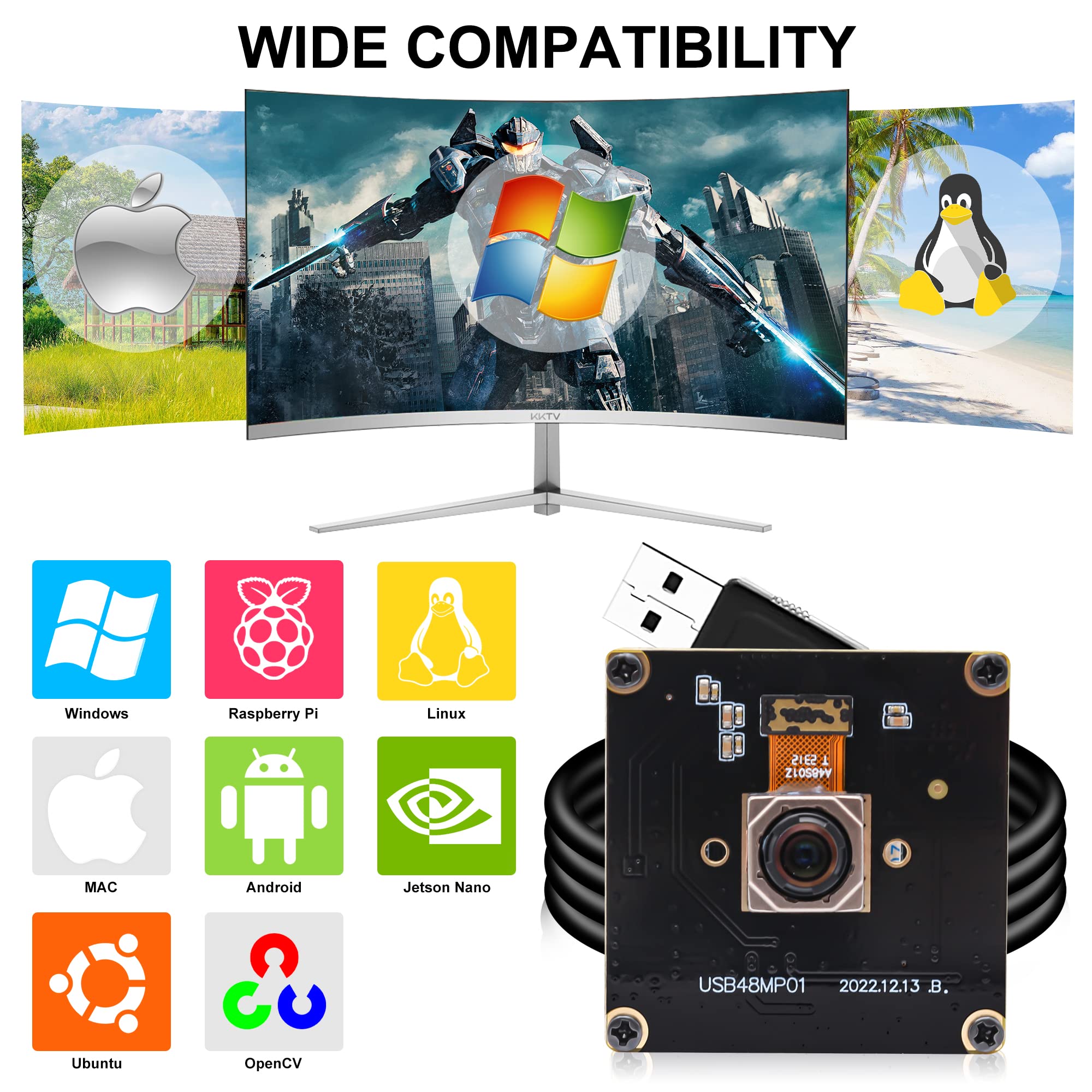 SVPRO USB Camera Module Autofocus 48MP Industrial Board Camera 8000x6000 High Definition Camera for Altimeter, Automatic Focusing UVC Plug and Play Camera for Machine Vision