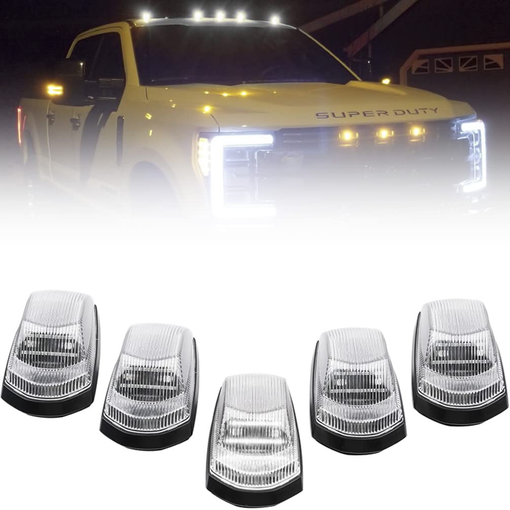 NJSBYL LED Top Cab Lights for 2017 2018 2019 2020 2021 2022 F250 F350 F450 F550 Super Duty Pickup Trucks Front Roof Clearance Marker Lights Clear Lens Lamps Housing Cover 5W 6000K White LED Lighting