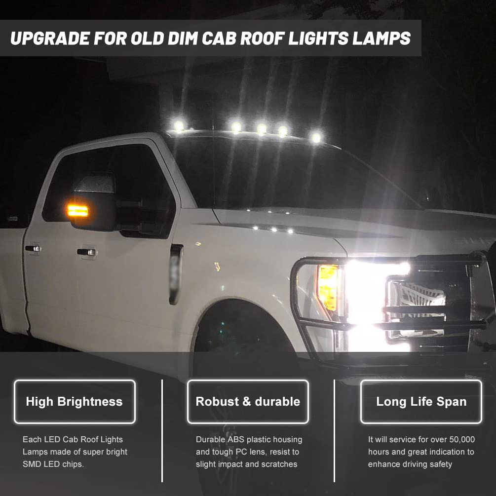 NJSBYL LED Top Cab Lights for 2017 2018 2019 2020 2021 2022 F250 F350 F450 F550 Super Duty Pickup Trucks Front Roof Clearance Marker Lights Clear Lens Lamps Housing Cover 5W 6000K White LED Lighting