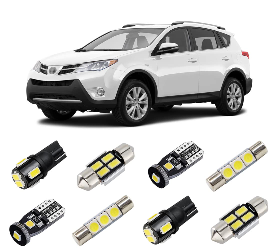 BRISHINE White LED Interior Light Kit for Toyota RAV4 2006 2007 2008 2009 2010 2011 2012 2013 2014 2015 Super Bright 6000K Interior LED Light Bulbs Package + License Plate Lights and Install Tool