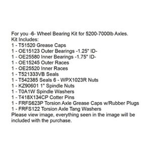 6) Trailer Bearing Kit for 6000# Axles #42 Spindle 15123/22580 E.P.R.