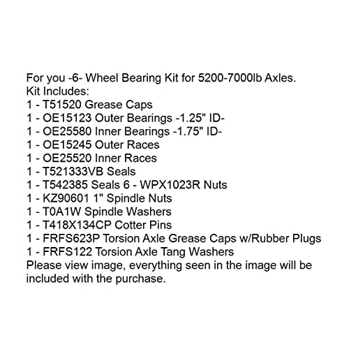 6) Trailer Bearing Kit for 6000# Axles #42 Spindle 15123/22580 E.P.R.