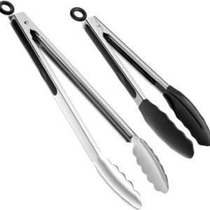 ChefAide Set of 2 Cooking Tongs,600ºF High Heat-Resistant,Kitchen Utensils,Cooking Utensils for Grill,Salad,BBQ,Frying,Baking,Serving 9/12 inches