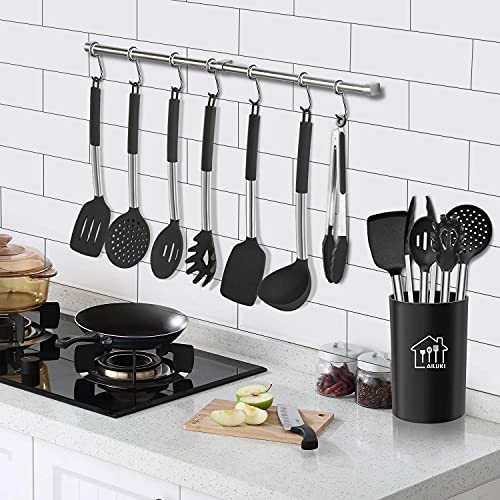 Silicone Cooking Utensil Set,Kitchen Utensils 26 Pcs Cooking Utensils Set,Non-stick Heat Resistant Silicone,Cookware with Stainless Steel Handle (Sable)