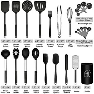 Silicone Cooking Utensil Set,Kitchen Utensils 26 Pcs Cooking Utensils Set,Non-stick Heat Resistant Silicone,Cookware with Stainless Steel Handle (Sable)