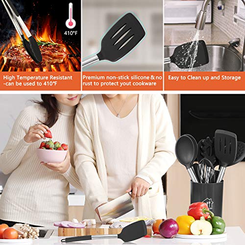 Silicone Cooking Utensil Set,Kitchen Utensils 26 Pcs Cooking Utensils Set,Non-stick Heat Resistant Silicone,Cookware with Stainless Steel Handle (Sable)