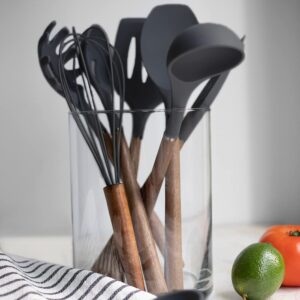 Country Kitchen Silicone Cooking Utensils, 8 Pc Kitchen Utensil Set, Easy to Clean Wooden Kitchen Utensils, Cooking Utensils for Nonstick Cookware, Kitchen Gadgets and Spatula Set - Black