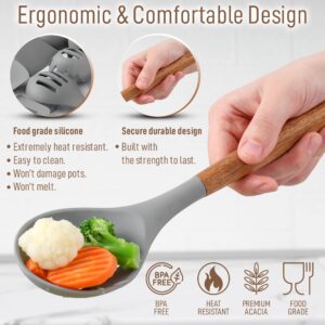 Zulay (8 Piece) Silicone Kitchen Utensils Set For Cooking - Non-Stick Silicone Cooking Utensils Set With Acacia Wood Handle - Heat Resistant Spatula Set - Flexible Silicone Kitchen Set