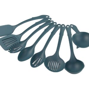 Wisconic 8-Piece Utensil Set - Plastic, Durable Kitchenware, Dishwasher Safe, Heat Resistant Up To 400F - Includes Turner, Spoon, & More - Made in the USA - Prussian Blue