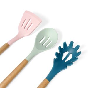 Kitchen Utensils Set - 12 pieces Silicone with wooden handle Non-Stick Kitchen Gadgets BPA-free, non-toxic and odorless