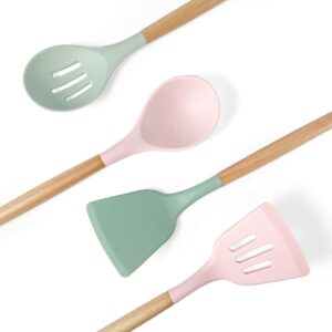 Kitchen Utensils Set - 12 pieces Silicone with wooden handle Non-Stick Kitchen Gadgets BPA-free, non-toxic and odorless