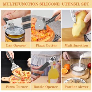 Silicone Cooking Utensil Set, Umite Chef 43 PCS Heat Resistant Kitchen Utensil Gadgets Set-Stainless Steel Handle- Kitchen Spatula Tools for Nonstick Cookware, Pots and Pans Accessories(Grey)