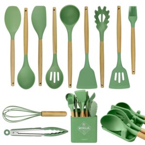 MYKUJA Green Kitchen Utensils Set for Cooking-Heat Resistant Kitchen Silicone Set Cooking Utensils Set for Non-Stick Utensils Set 13 Pieces Kitchen Tools(Avocado green)