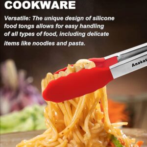 Anaeat Non-Stick Silicone Locking Tong Set of 3 - Stainless Steel 7", 9" and 12" Kitchen Food Tongs with Non-Slip Silicone Tips and Grip for Cooking, Baking and BBQ - Heat Resistant up to 480°F