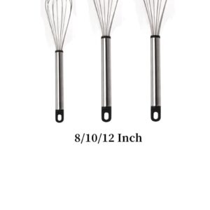 Stainless Steel Whisks(8,10 and 12 inches) Egg Beater Whisk for Baking and Cooking - Compact, Durable, and Versatile Kitchen Utensil for Mixing, Blending, and Whisking Ingredients