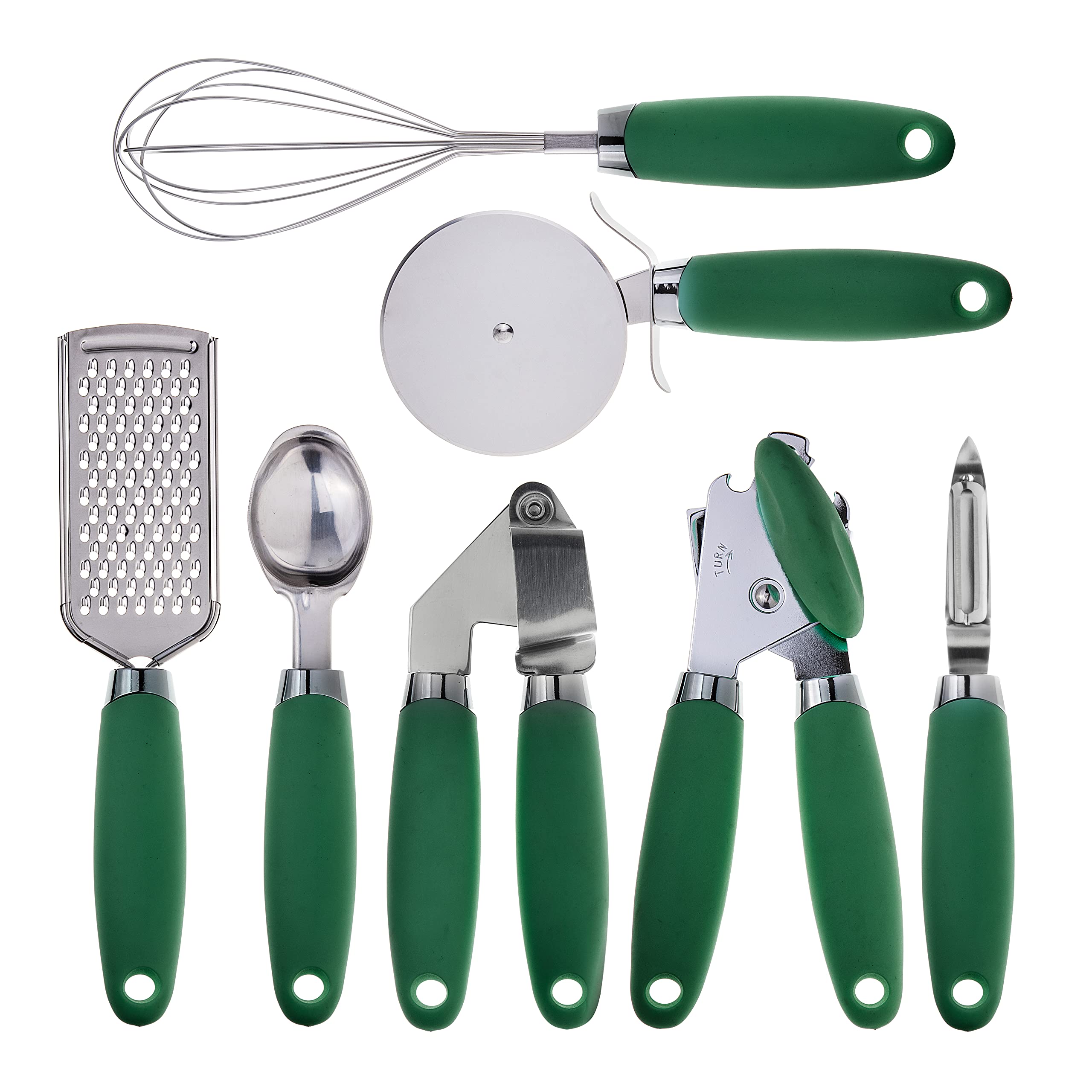 COOK With COLOR 7 Pc Kitchen Gadget Set Stainless Steel Utensils with Soft Touch Green Handles