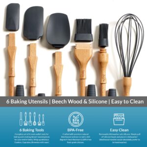 PortoFino Baking Set - Kitchen Utensils - 6 Pcs Silicone Kitchen Utensils Set - Kitchen Essentials with 3 Silicone Spatula 2 Pastry Brush 1 Whisk - Spatula Set - Mothers Day Gifts - Gifts for Women