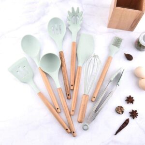 WXLAA Pasta Server, Silicone Cooking Kitchen Utensil Natural Wood Handle BPA Free Non Toxic Cookware Spaghetti Spoon